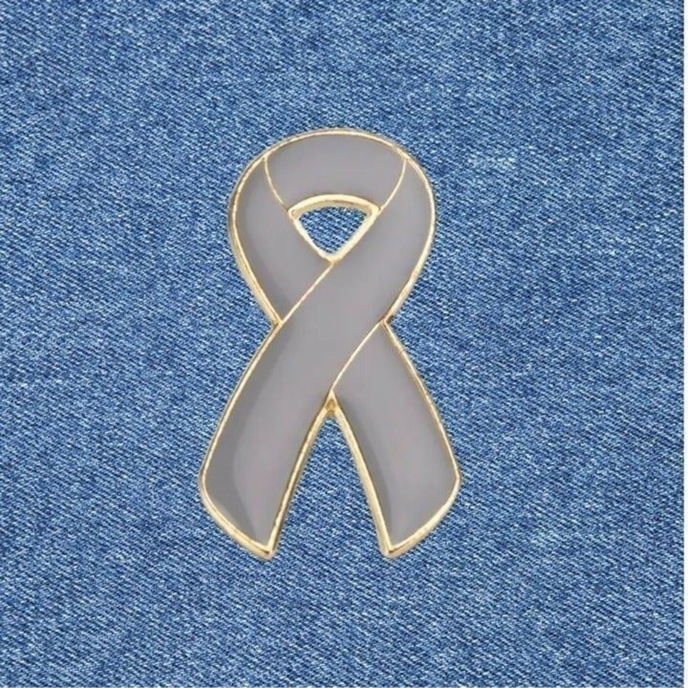 Grey Awareness Ribbon Enamel Pin Gold Tone Brain Cancer Diabetes Support